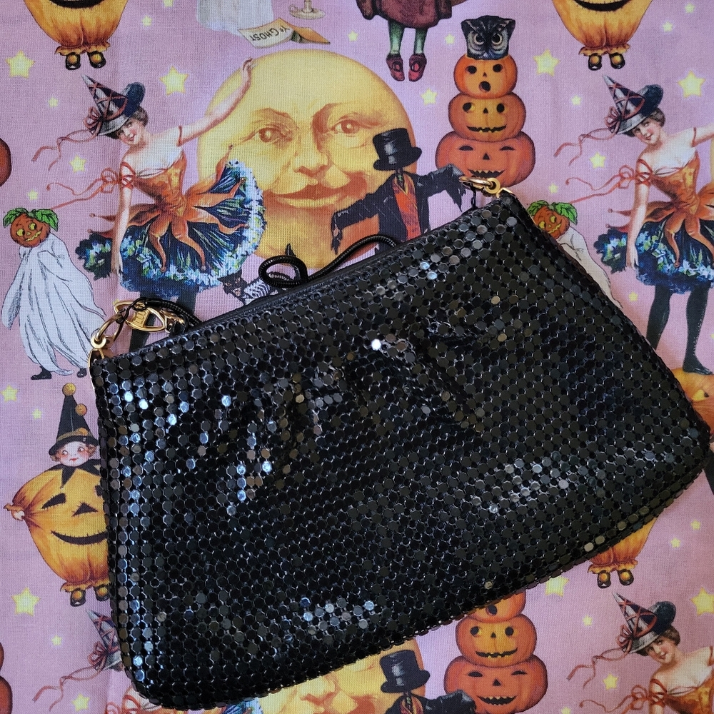 Black Mesh Evening Bag ~ Glam! ~ Made in Hong Kong 1960s-70s? ~ Shoulder Chain